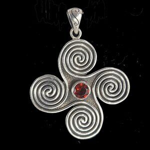 NWOT Celtic Spiral Pendant Sterling Silver with Genuine Garnet